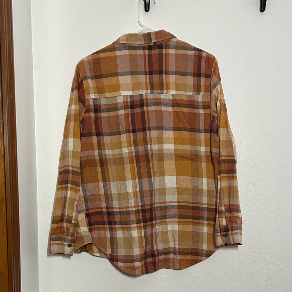 Plaid orange, brown, and yellow Button Down flannel Shirt - Picture 3 of 7